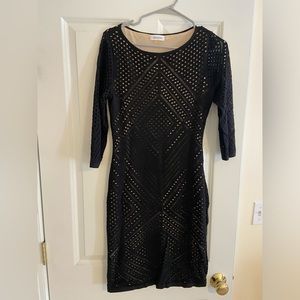 NWOT calvin klein womens size medium black mesh dress with nude underlay
